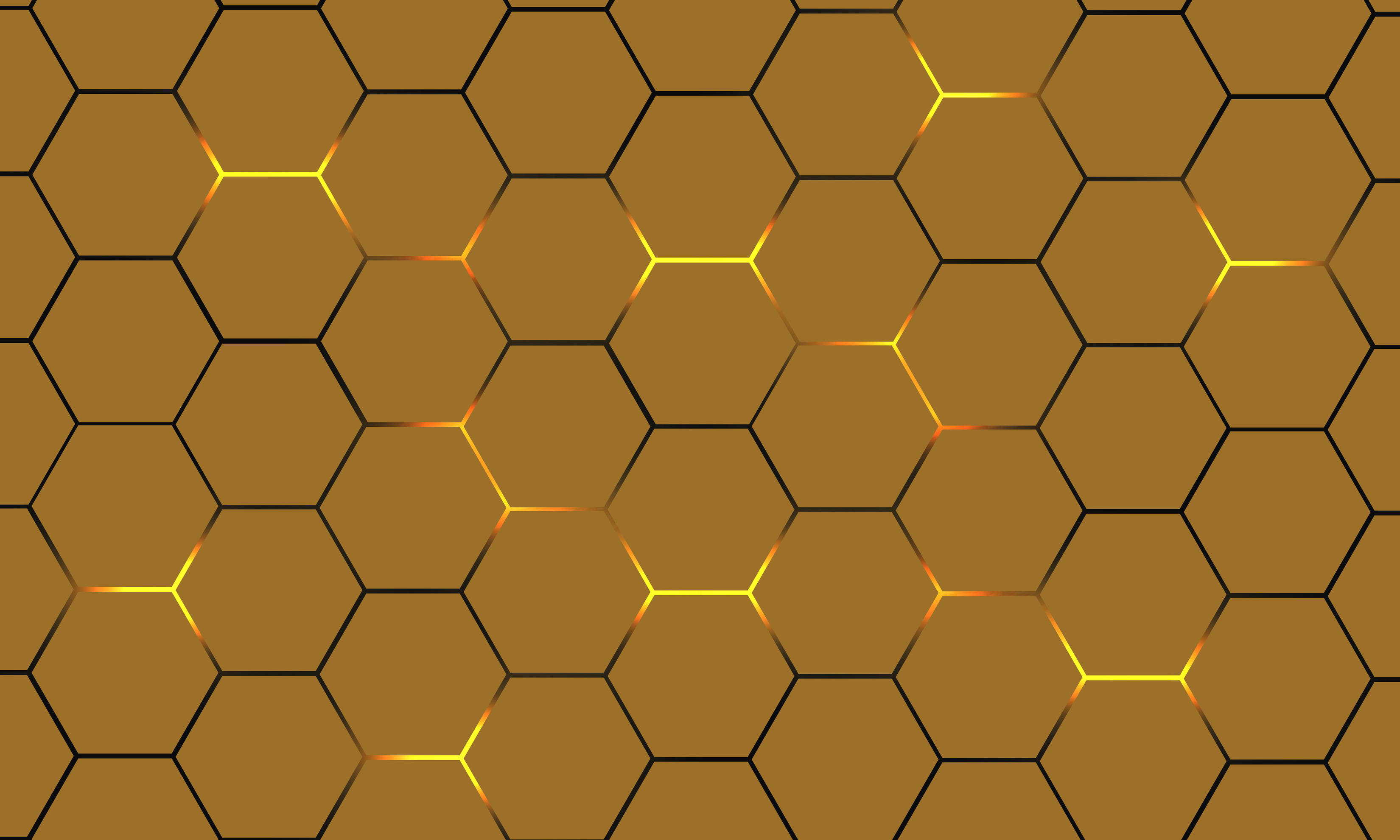 Dark yellow hexagonal technology abstract background.